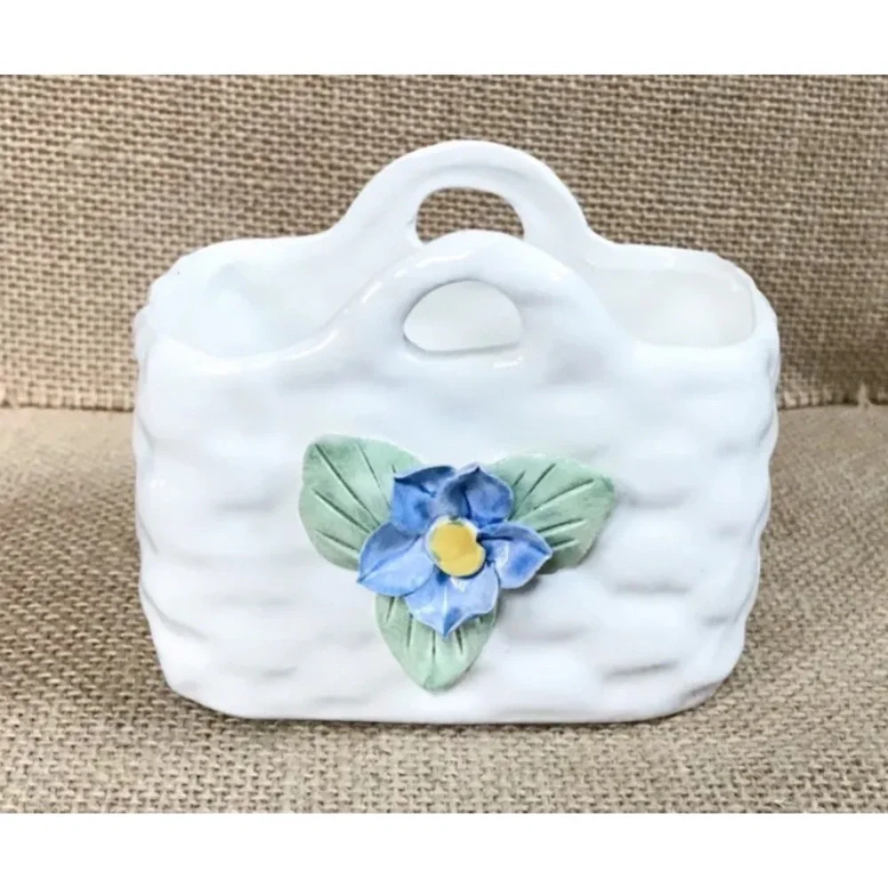 Wildwood Capodimonte Style Ceramic Basket Trinket Dish Planter Cottage Core